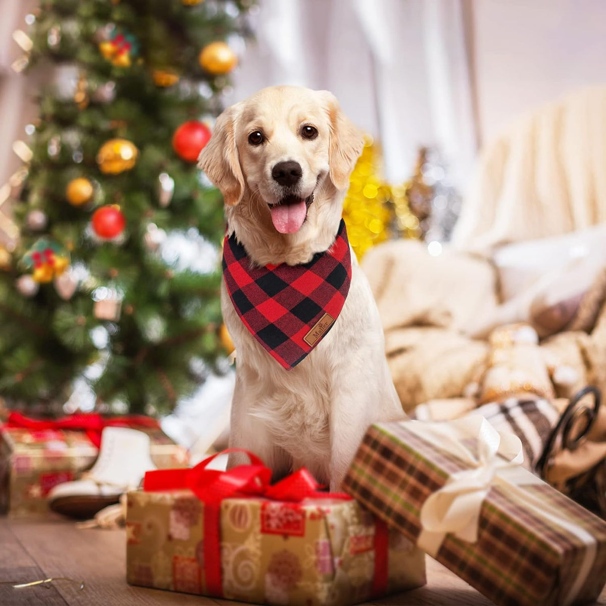 2-Pack Christmas Dog Bandanas - Classic Buffalo Red Plaid Triangle Bibs for Small and Large Dogs