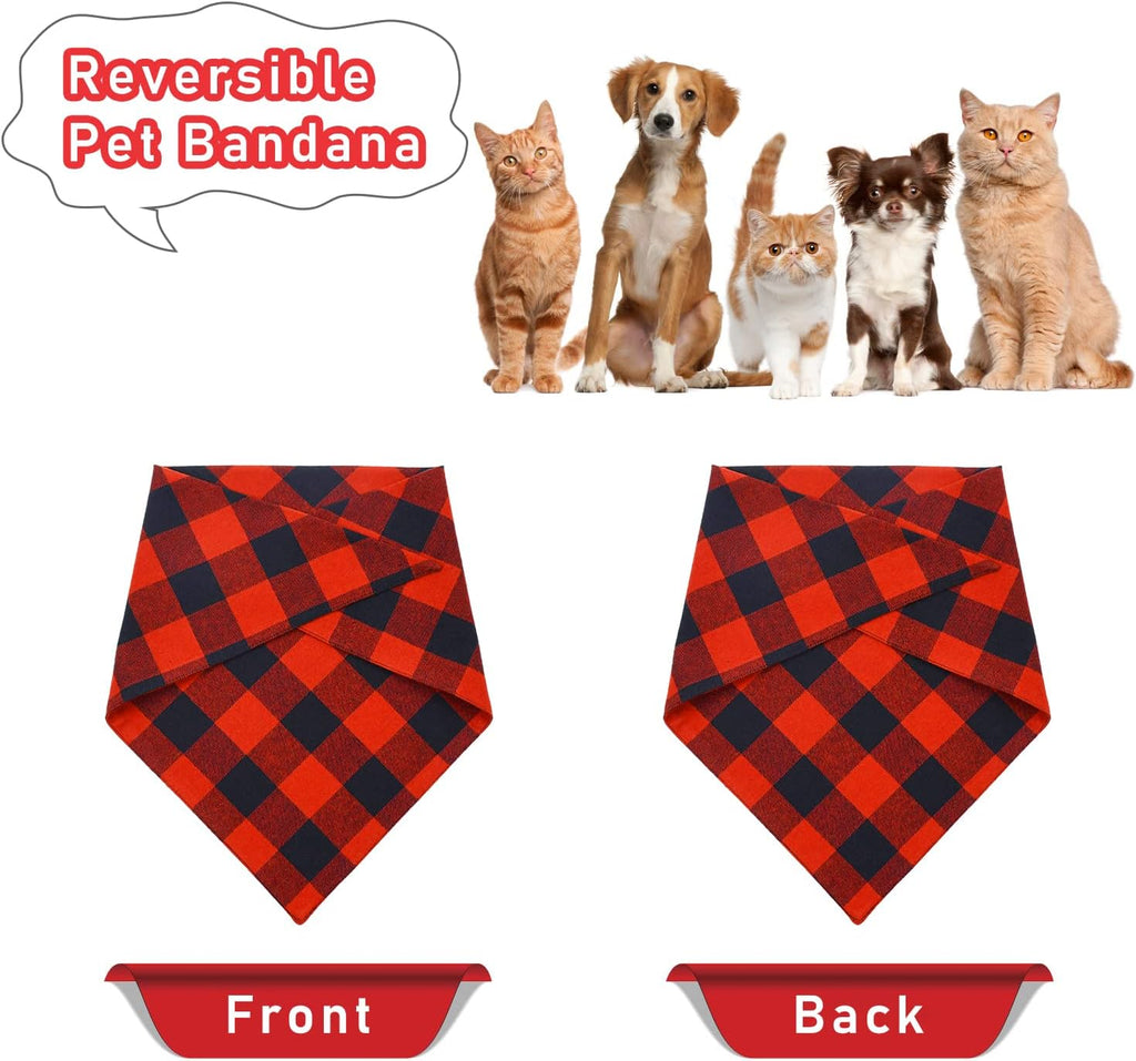 2-Pack Christmas Dog Bandanas - Classic Buffalo Red Plaid Triangle Bibs for Small and Large Dogs
