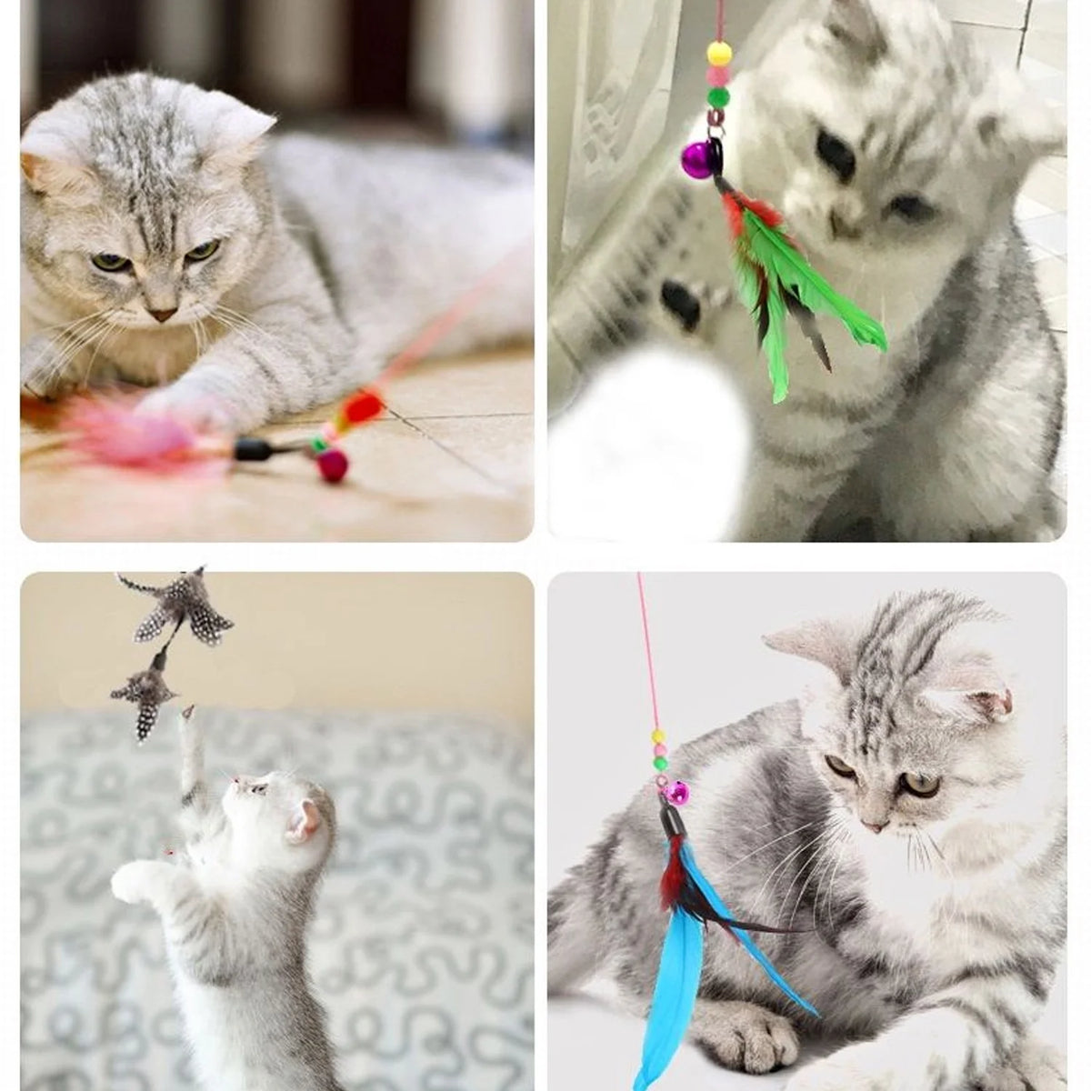 11-Piece Cat Feather Toy Set with Various Styles, Replacement Feather Refills with Bells for Interactive Play and Exercise for Cats and Kittens