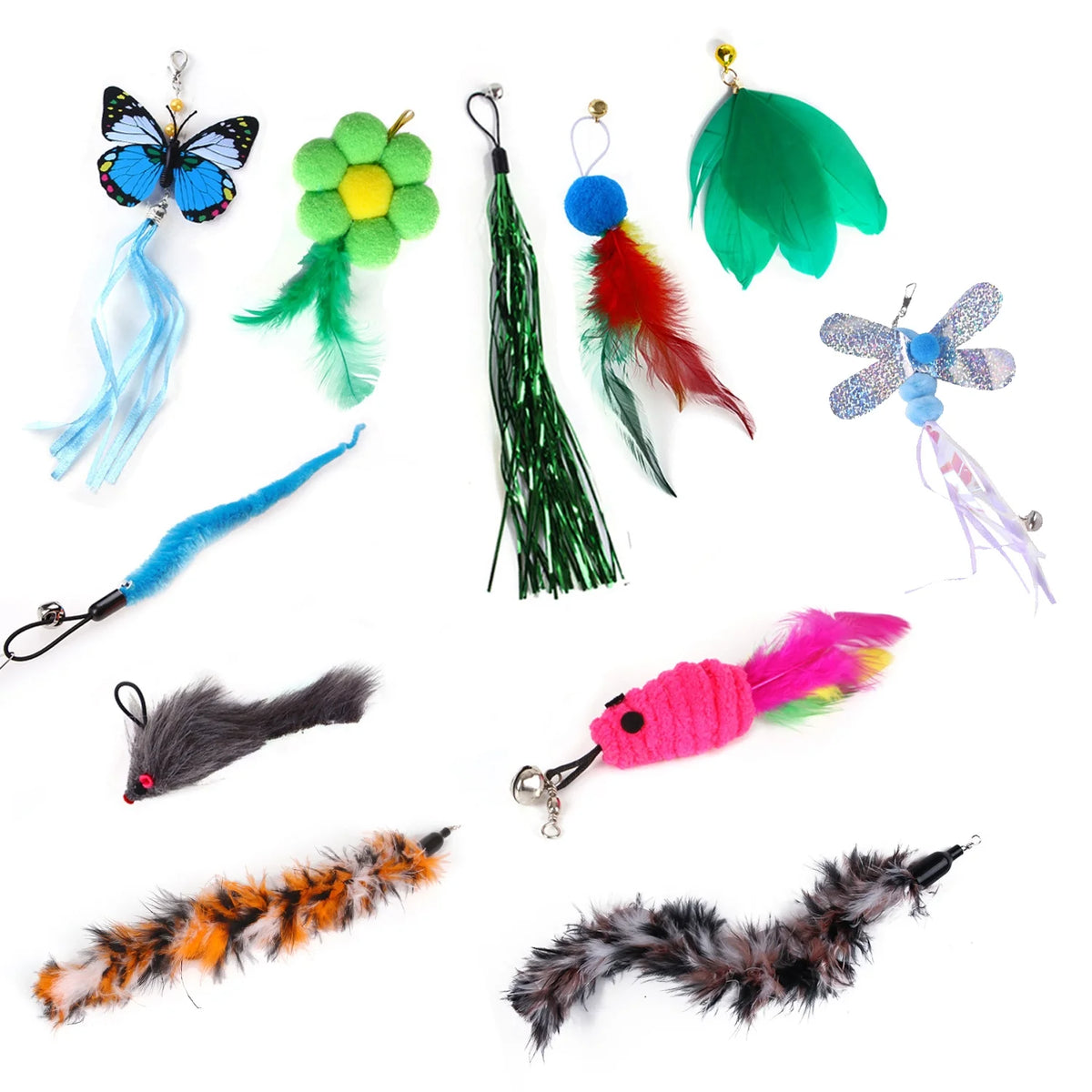 11-Piece Cat Feather Toy Set with Various Styles, Replacement Feather Refills with Bells for Interactive Play and Exercise for Cats and Kittens