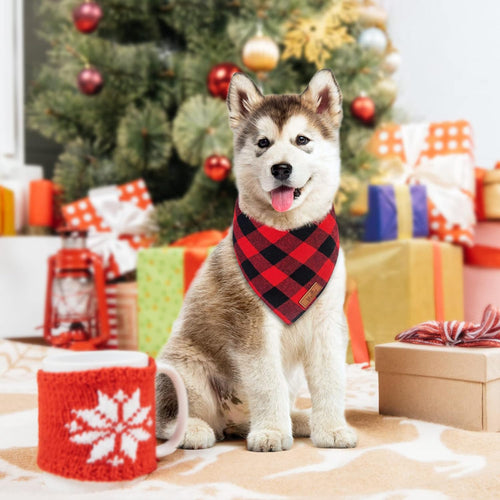 2-Pack Christmas Dog Bandanas - Classic Buffalo Red Plaid Triangle Bibs for Small and Large Dogs
