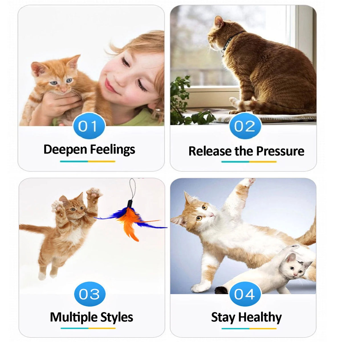 11-Piece Cat Feather Toy Set with Various Styles, Replacement Feather Refills with Bells for Interactive Play and Exercise for Cats and Kittens