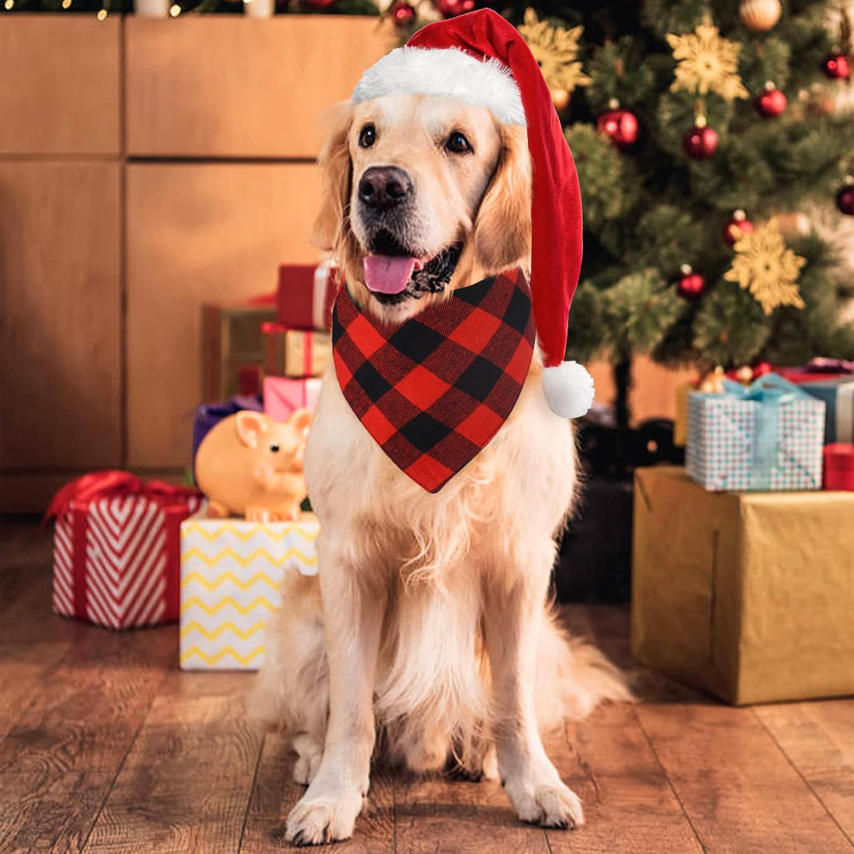 2-Pack Christmas Dog Bandanas - Classic Buffalo Red Plaid Triangle Bibs for Small and Large Dogs