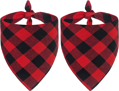 2-Pack Christmas Dog Bandanas - Classic Buffalo Red Plaid Triangle Bibs for Small and Large Dogs