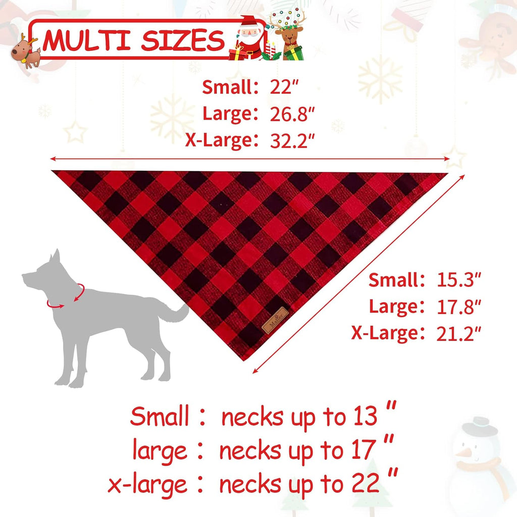 2-Pack Christmas Dog Bandanas - Classic Buffalo Red Plaid Triangle Bibs for Small and Large Dogs